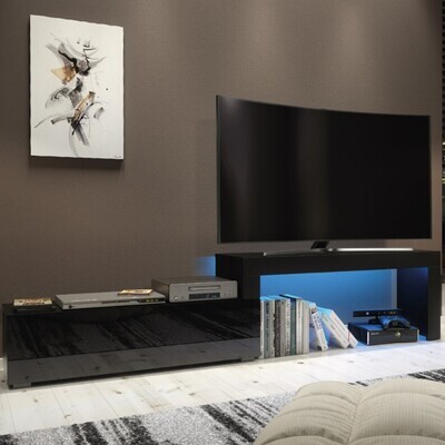​Tv Stand 108 - 200cm + LED Lights White / Black Living Room Furniture Door Drawer