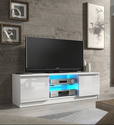 High Gloss 120cm TV Stand LED Lights Black or White Unit Cabinet Living Room Furniture