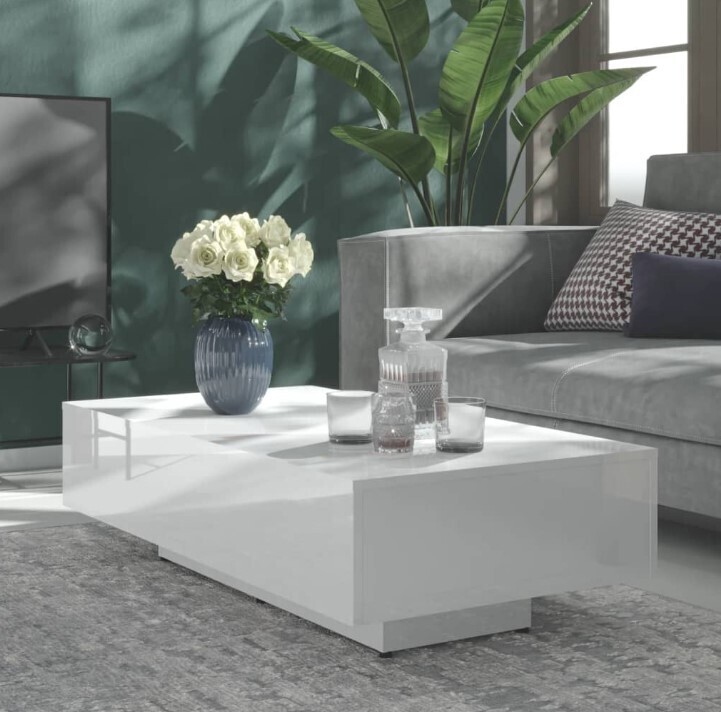 ​High Gloss Coffee Table White / Black 115x60x31 cm Engineered Wood Living Room Furniture, Colour: White