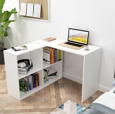 L Shaped Computer Desk Corner PC Table Workstation Office w/ Shelves White