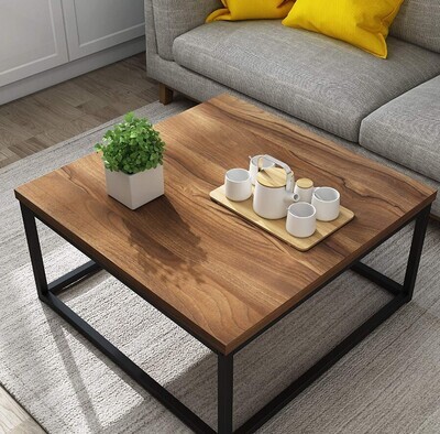 ​Mid-Century Style Walnut Colour Coffee Table with Black Metal Frame