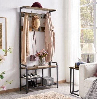 Industrial Coat Rack Stand Hall Tree with Shelves&amp;Hooks Entryway Hallway Bedroom