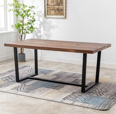 ​Industrial Table - Real Solid Wood Brown Finish - Kitchen Dining Table Work Office Desk Rustic &amp; Natural
