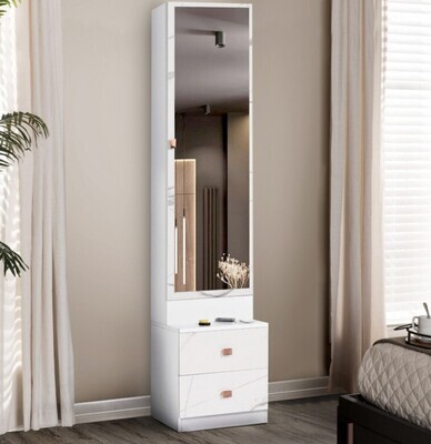 ​Dressing Table With Drawer Mirror Shelf Bedroom Tall Standing Vanity Makeup Desk