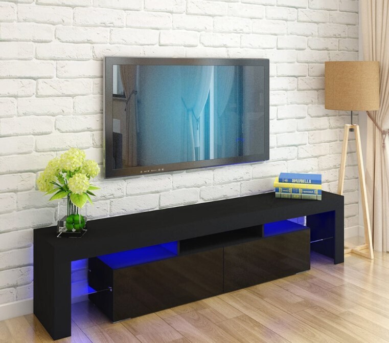 200cm High Gloss TV Stand Display Cabinet TV Unit for TVs Upto 75&quot; w/ Led Lights