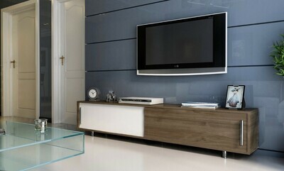 Classico 180 cm Wide TV Unit White / Walnut with Sliding Doors