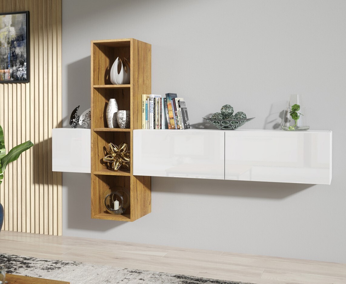 ​180cm High Gloss White Tv Stand Wall Unit Cabinet Storage Modern Table Furniture