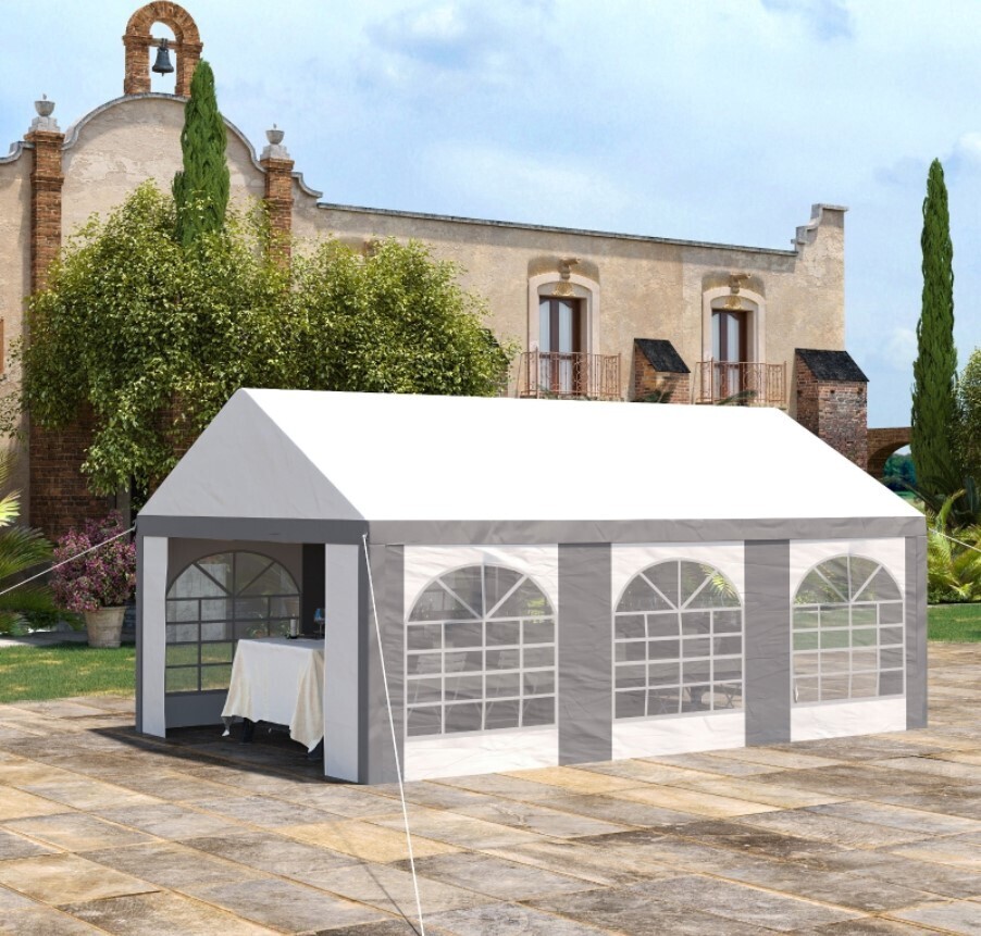​6 x 4m Galvanised Party Tent Marquee Gazebo with Sides Six Windows and Double Doors