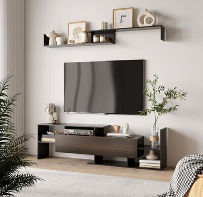 ​Modern TV Cabinet with Wall Shelf TV Unit with Storage Shelf and Cabinet for Wall-Mounted 65&quot; TVs