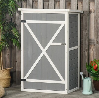 ​115cm Small Fir Wood Garden Storage Shed with Shelves - Grey