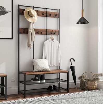 ​XXL Hall Tree Coat Rack with Shoe Bench Metal hat and coat stand Shelf