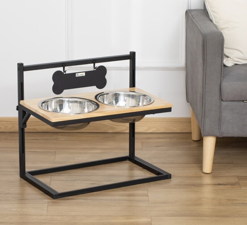 ​Dog Bowl Adjustable Raised Pet Feeder with 2 Removable Stainless Steel Bowls