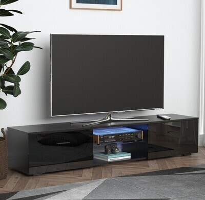 ​160cm High Gloss LED Light TV Stand with Side Cabinets – White / Black