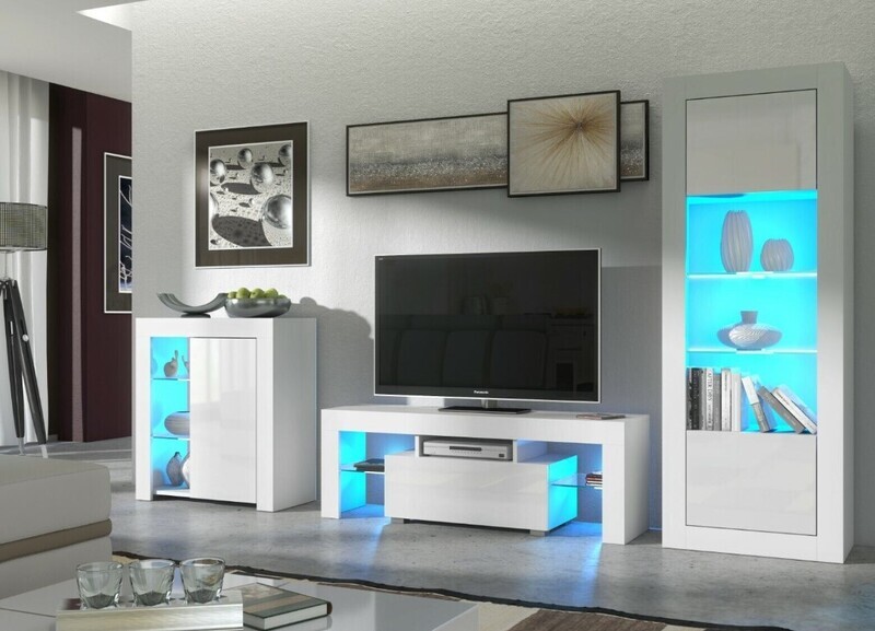 Living Room Set Matt Body &amp; Gloss Doors TV Unit Display Cabinet Cupboard +LED