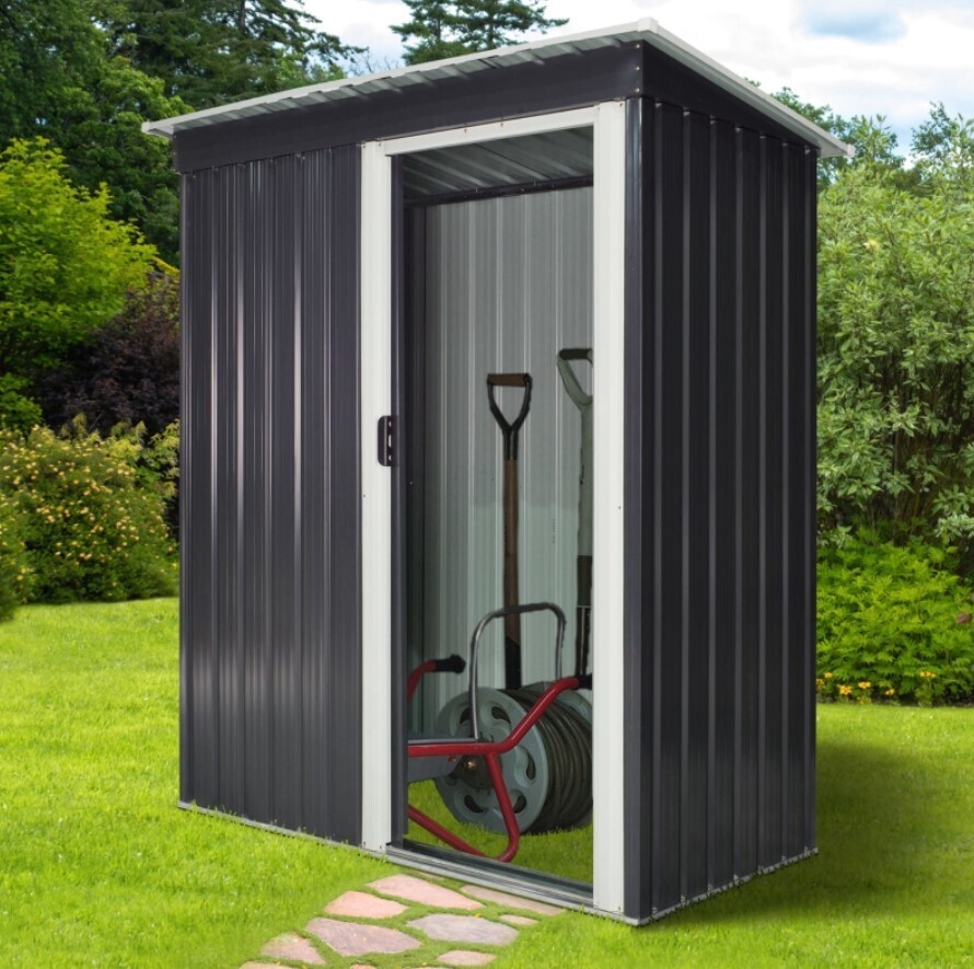 ​2 x 3ft Garden Storage Black Shed with Sliding Door and Sloped Roof Outdoor Equipment Tool Backyard
