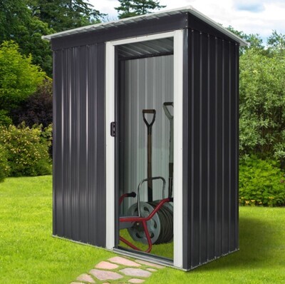 ​2 x 3ft Garden Storage Black Shed with Sliding Door and Sloped Roof Outdoor Equipment Tool Backyard