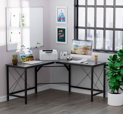 ​L-Shaped Corner Desk Computer Desk Table For Home Office Workstation w/Steel Frame Black
