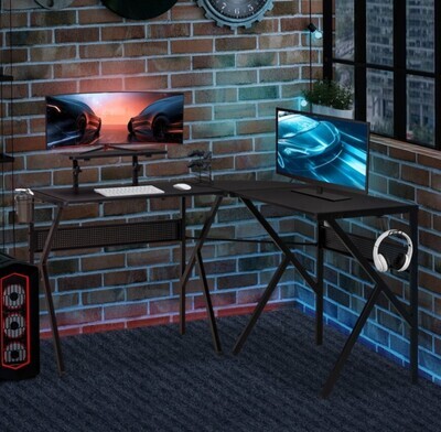 ​Gaming Desk L-Shaped Corner Computer Table for Home Office PC Workstations