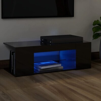 TV Cabinet with LED Lights High Gloss Black 90x39x30 cm