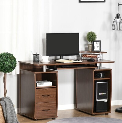 ​Computer Desk Office PC Table Workstation with Keyboard Tray CPU Shelf Drawers Sliding Shelf Brown