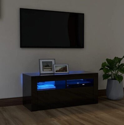 ​High Gloss Black / White TV Cabinet with LED Lights High Gloss Black 90x35x40 cm
