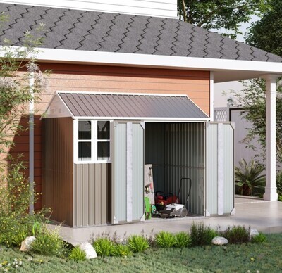 5.6 x 8.4ft Corrugated Steel Latched Door Garden Shed - Grey