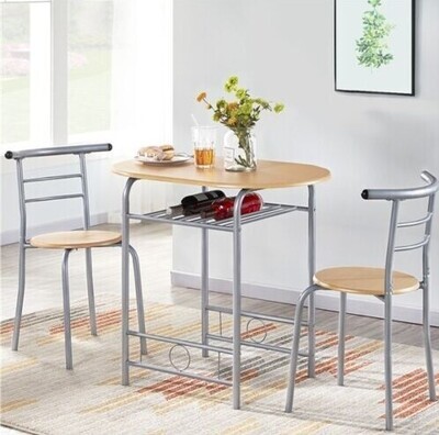 ​Compact Dining Room Set 3 Piece Kitchen Breakfast Bar Table with Storage Shelf