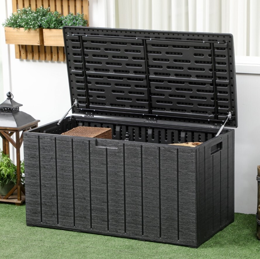 ​336 Litre Extra Large Outdoor Garden Storage Box Water-resistant Heavy Duty Double Wall Plastic Container Garden Furniture