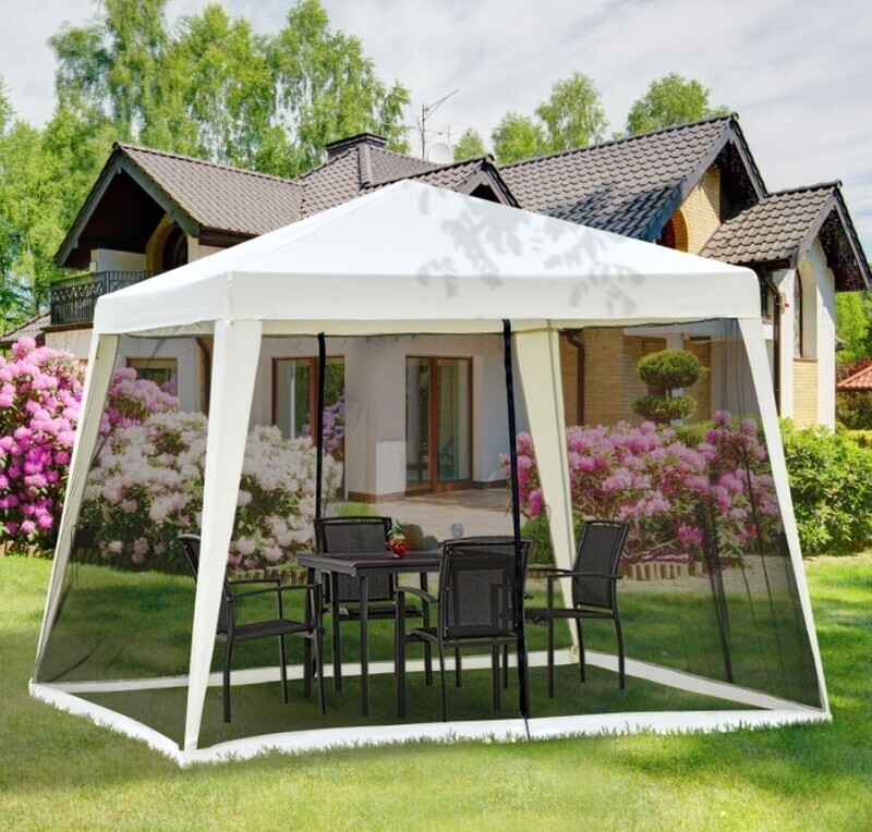 3x3m Outdoor Gazebo Garden Canopy Tent Sun Shade Event Shelter with Mesh Screen Side Walls White