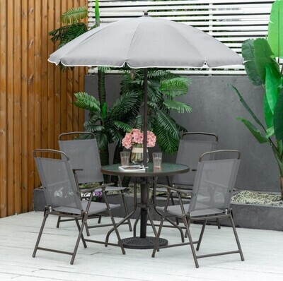 Garden Patio Texteline Folding Chairs Plus Table and Parasol Furniture Bistro Set 6 Pieces