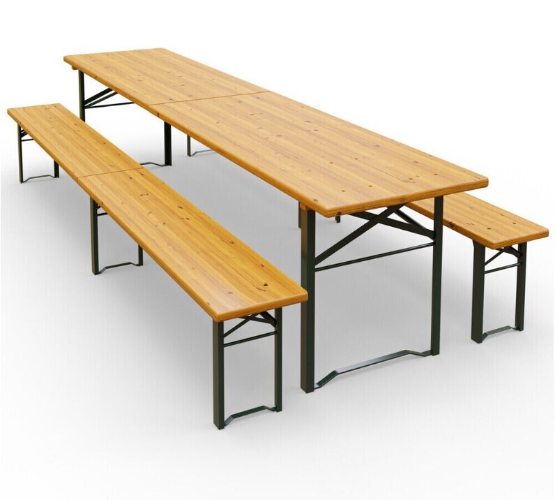 Table Bench Set Wood Trestle Beer Folding Outdoor Dining Furniture 220x50x75cm
