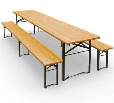 Table Bench Set Wood Trestle Beer Folding Outdoor Dining Furniture 220x50x75cm