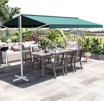 ​2 Side Free Standing Manual Awning Awning Shelter 300 x 300CM - Green / White Garden Shades