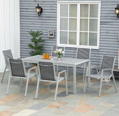 7 Pieces Garden Dining Set Outdoor Table and 6 Armchairs Fabric Seats and Backrest Light Grey