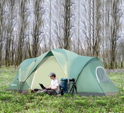 ​5-6 Man Dome Camping Tent Hiking Shelter UV Protection 3000mm Water Resistant Tunnel Tent - Dark Green