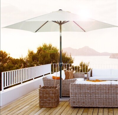 ​2.7 m Patio Umbrella Sun Shade Tilt Crank Garden Aluminium Frame-Cream White
