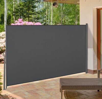 ​3m x 1.6/1.8m Retractable Sun Side Awning Screen Fence Wall Grey Panel
