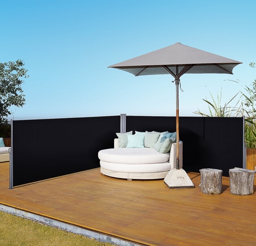 ​6m x 1.6m Garden Winbreaker Steel Frame Retractable Double Side Awning, Colour: Black