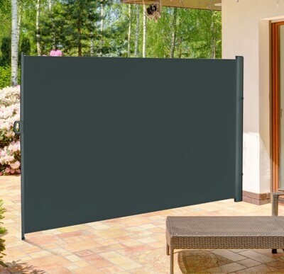 ​3x2m Retractable Sun Side Awning Screen Fence Patio Garden Screening Panel Outdoor Privacy Black - Cream - Dark Grey