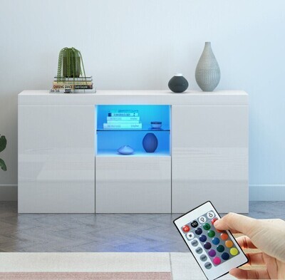 Modern TV Unit Cabinet Sideboard Storage Cupboard High Gloss 3 Door with LED