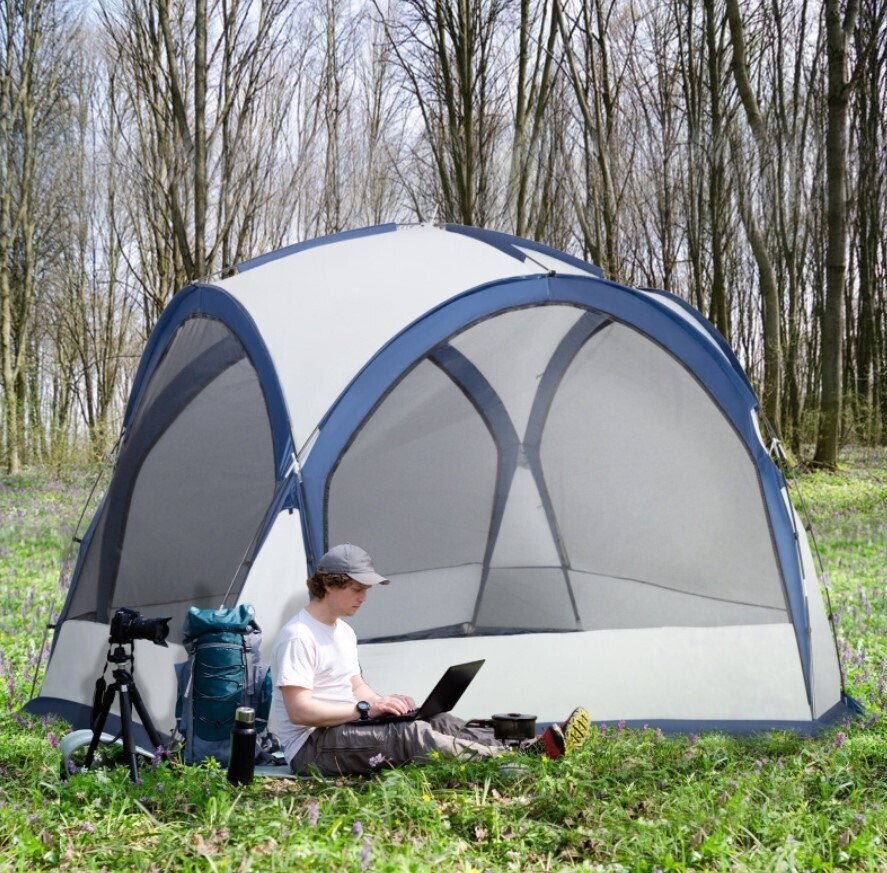 ​Dome Tent for 6-8 Person Camping Tent with 4 Zipped Mesh Doors Removable Portable Carry Bag White and Blue