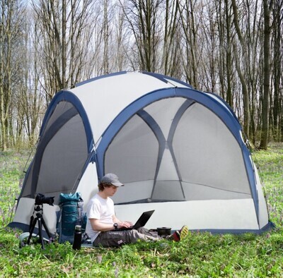 ​Dome Tent for 6-8 Person Camping Tent with 4 Zipped Mesh Doors Removable Portable Carry Bag White and Blue