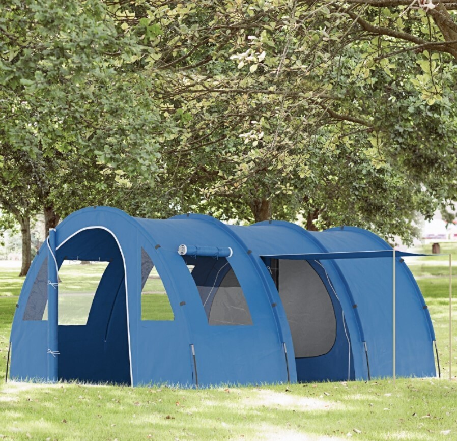 ​5-6 Man Tunnel Tent Two Room Camping Tent with Sewn-In Floor 2 Doors and Carry Bag