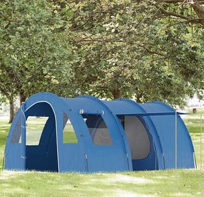 ​5-6 Man Tunnel Tent Two Room Camping Tent with Sewn-In Floor 2 Doors and Carry Bag