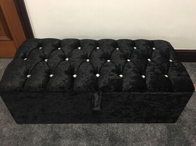 Large Black Crushed Velvet Ottoman Toys Storage Footstool Ottoman Box