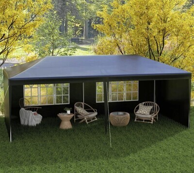 6x3m Party Tent Gazebo Marquee Outdoor Patio Canopy Shelter with Windows and Side Panels Black