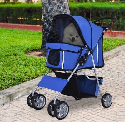 ​Pet Stroller for Small Dogs Cats Foldable Travel Carriage with Wheels Zipper Entry Storage Basket