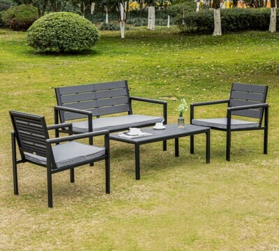 ​4 Piece Garden Sofa Set with Padded Cushions Conversation Furniture Set with Coffee Table Grey