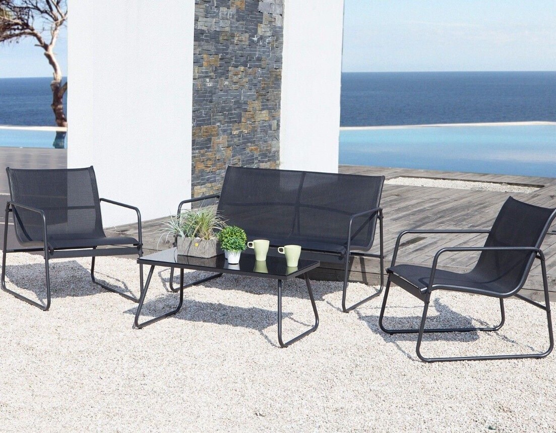 ​Durable Garden Furniture Set 4 Piece Sofa Chair Table Outdoor New Lounge Patio