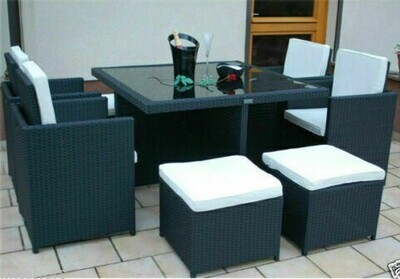 ​RATTAN GARDEN FURNITURE CUBE SET CHAIRS SOFA TABLE OUTDOOR PATIO RATTAN BLACK